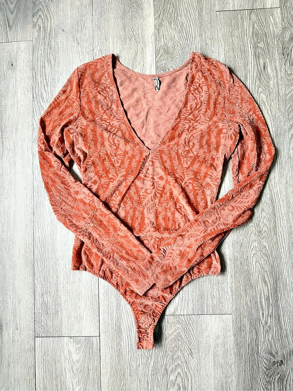Free People Magic Hour Bodysuit Floral Long Sleeve Bodysuit Orange